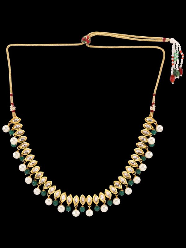 Fancy Micro Gold Polished Semi Precious Kundan & Coloured Beads Necklace set K1293ON - Image 4