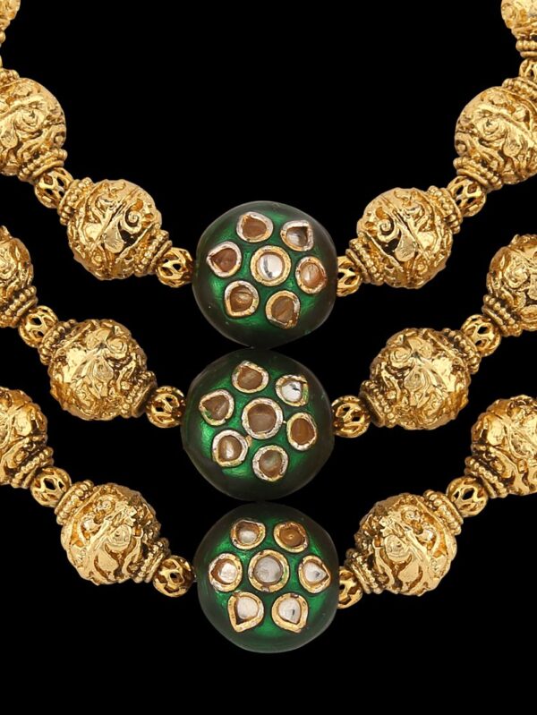 Buy Stunning Big Gold Polished Beads Style Antique/ Pollki/ Damini Haar Set - Image 6