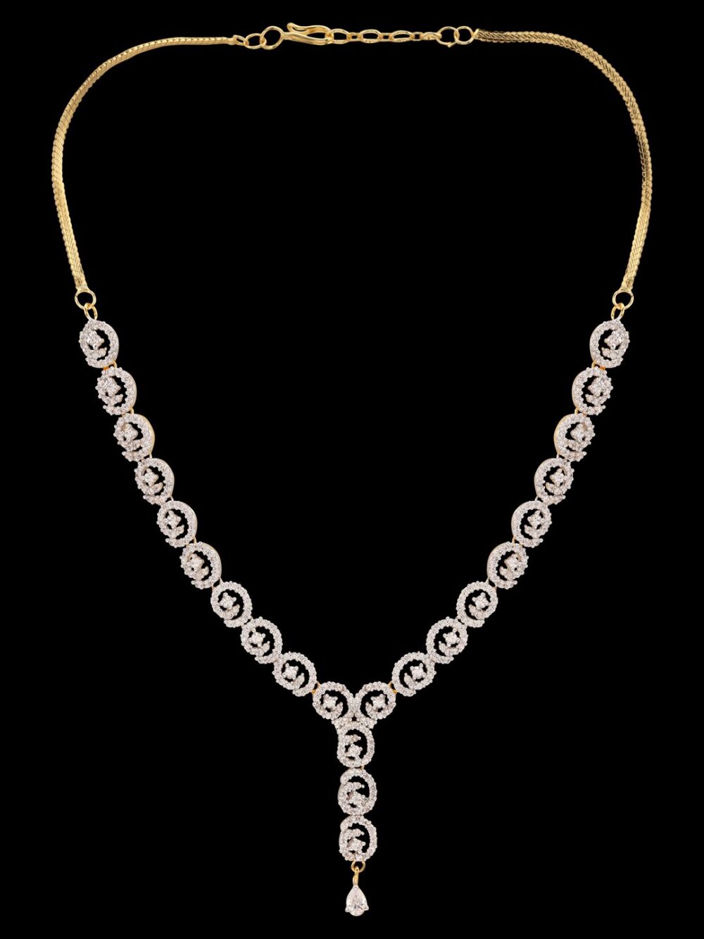 Vintage Vixen: Two-Tone Cubic Zirconia Necklace and Earrings Set with thin Pendant - Image 4