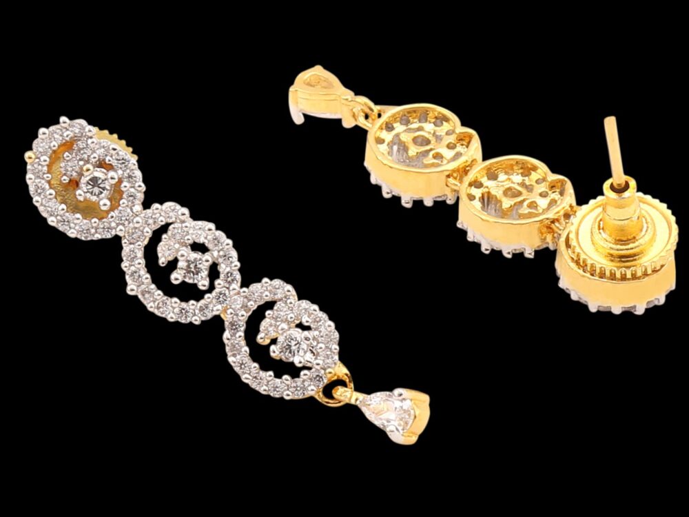 Vintage Vixen: Two-Tone Cubic Zirconia Necklace and Earrings Set with thin Pendant - Image 8