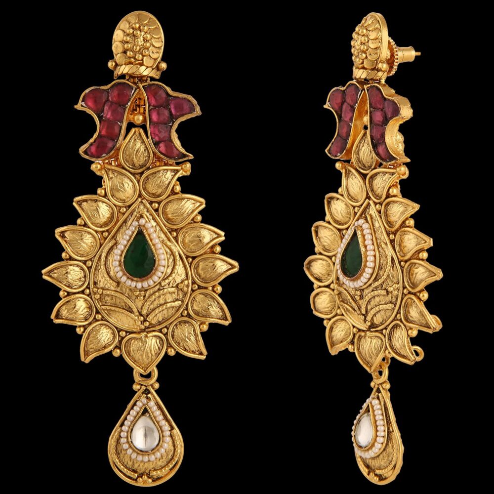 Buy Rare Exclusive Designer Gold Polished Jewelry Set For Bride - Image 6
