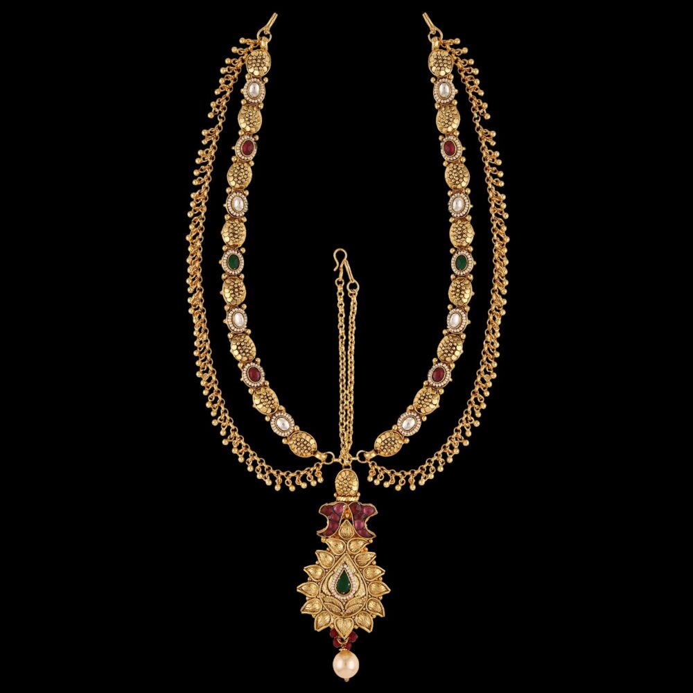 Buy Rare Exclusive Designer Gold Polished Jewelry Set For Bride - Image 5