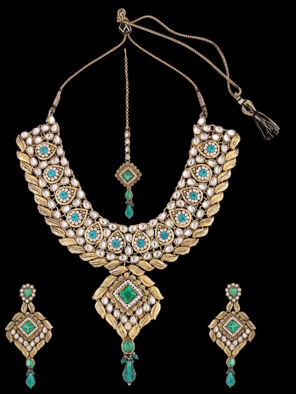 Buy Dark Pink Color Designer Gold Polished Antique Bridal Jewelry - Image 9