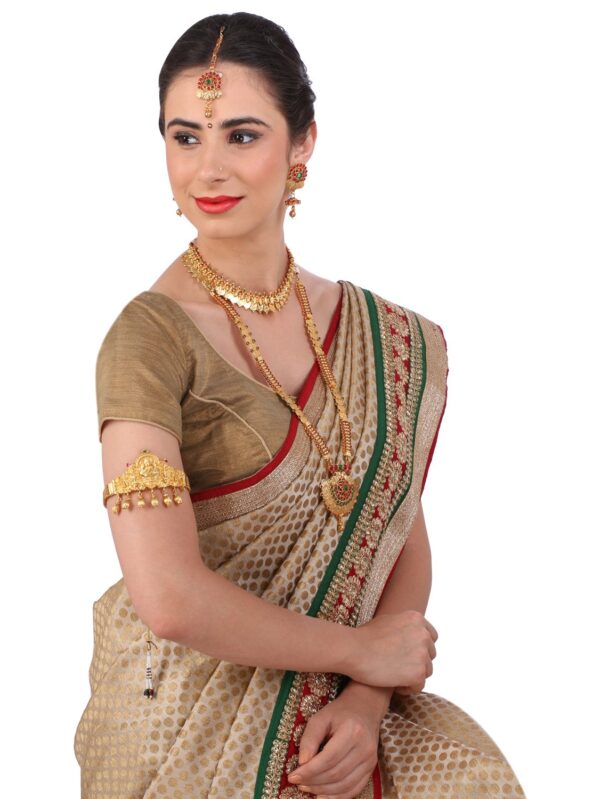 Buy Dark Pink Color Designer Gold Polished Antique Bridal Jewelry - Image 6