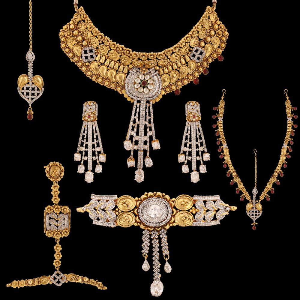 Gold-Polished Cubic Zirconia Bridal Set with Necklace Choker, Earrings, and Maang Tikka - Image 8