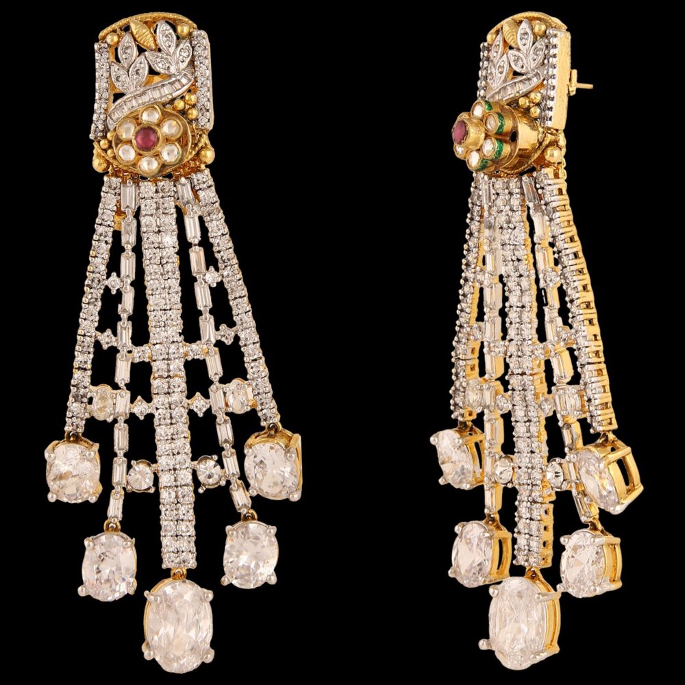 Gold-Polished Cubic Zirconia Bridal Set with Necklace Choker, Earrings, and Maang Tikka - Image 6