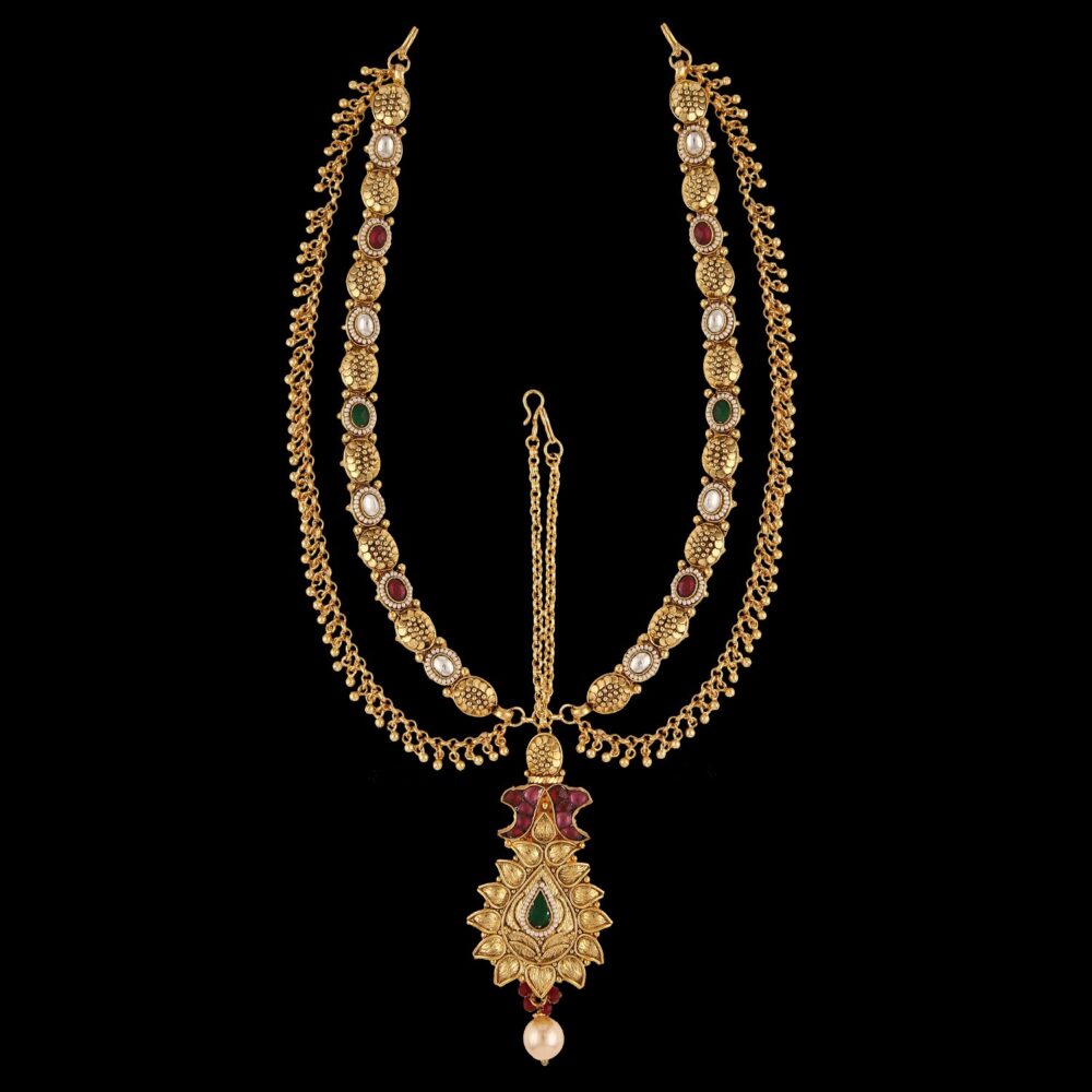 Buy Big Petals Design Semi Gold Finished Antique Bridal Jewelry - Image 5