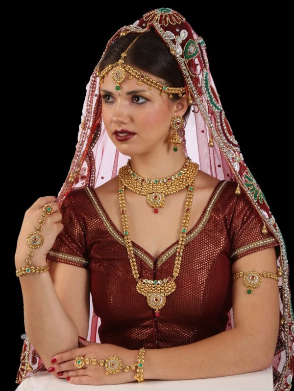 Buy Pretty Exclusive Semi Gold Precious Damini/ Kundan Jewelry set