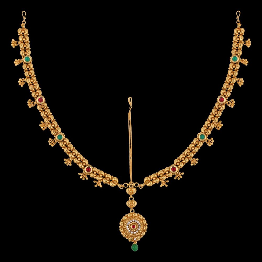 Buy Pretty Exclusive Semi Gold Precious Damini/ Kundan Jewelry set - Image 7