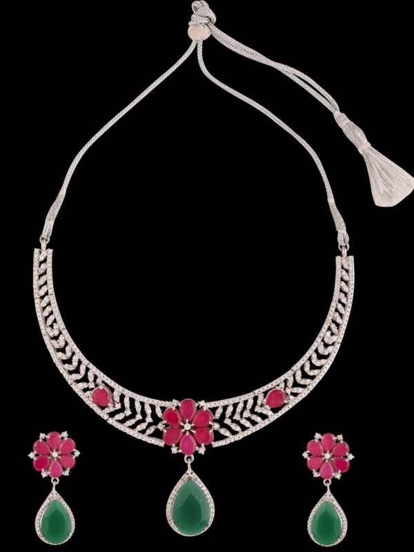 Buy Glamourous Gemstone American Diamond Necklace Set - Image 6