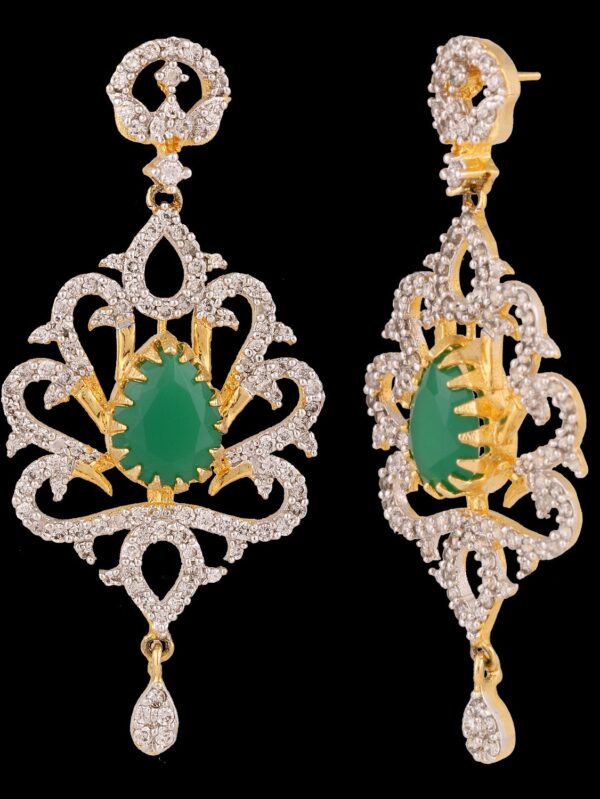 BUY Green Stone American Diamond Necklace Jewelry Set - Image 4