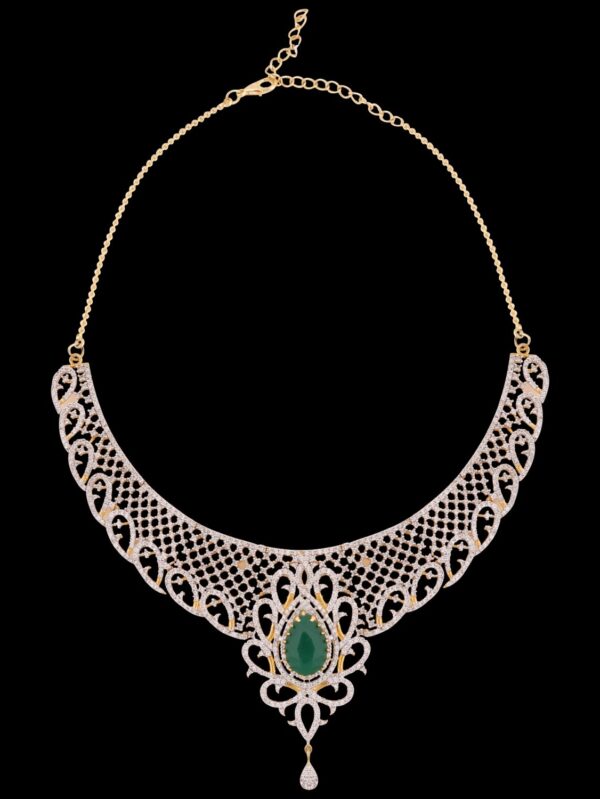 BUY Green Stone American Diamond Necklace Jewelry Set - Image 5