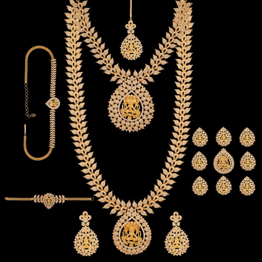 South Indian Radiance: Cubic Zirconia Bridal Jewelry Set with God Pendant - Image 6