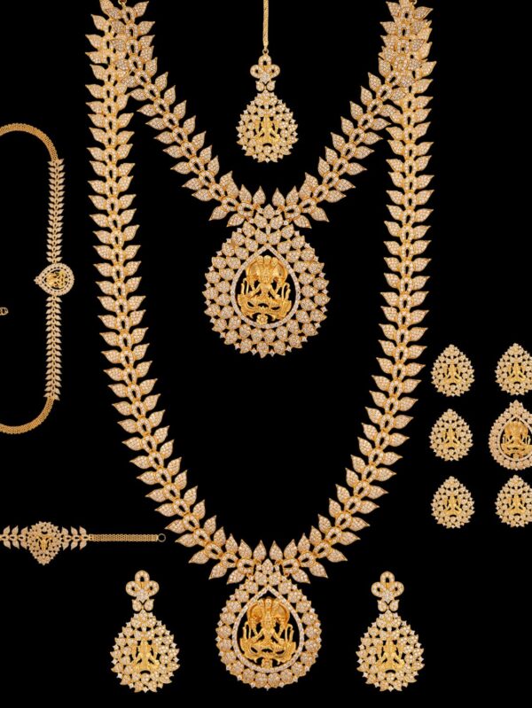 South Indian Radiance: Cubic Zirconia Bridal Jewelry Set with God Pendant - Image 6