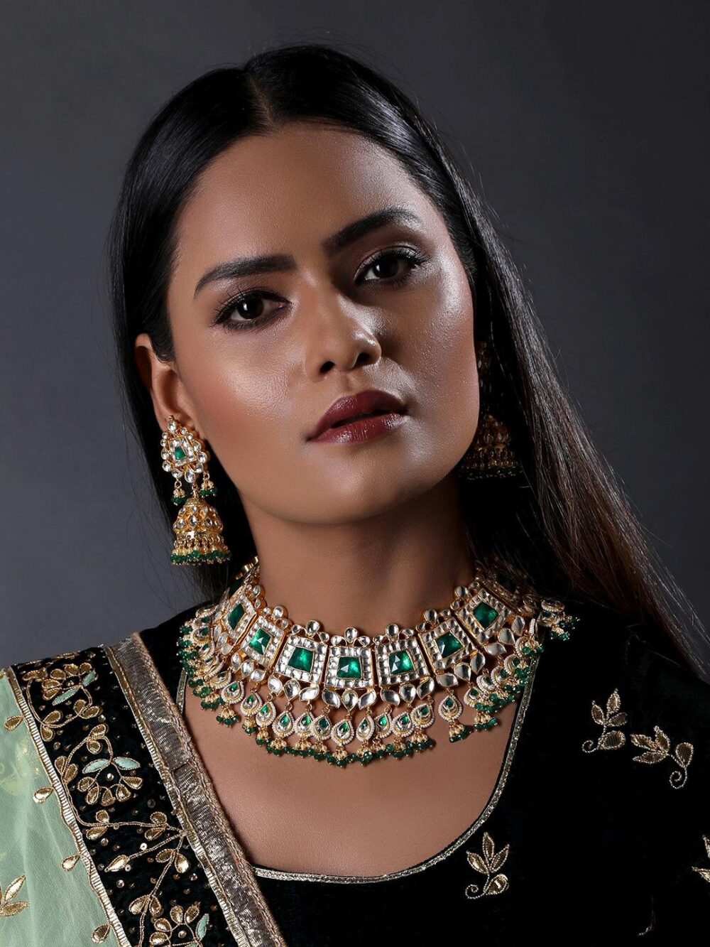 Micro Gold Polished Semi Precious Stones & Red Enamel Nath/ Nose Pin/Nose Ring. N412ON - Image 2