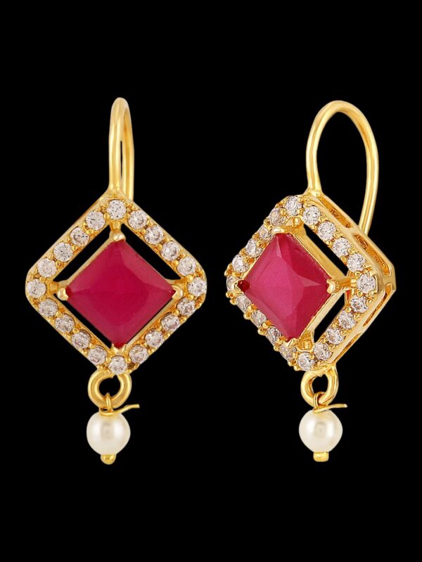 Traditional Micro Gold Polished Semi Precious Stones & Pearl Earrings for Women. EAR790ON - Image 4