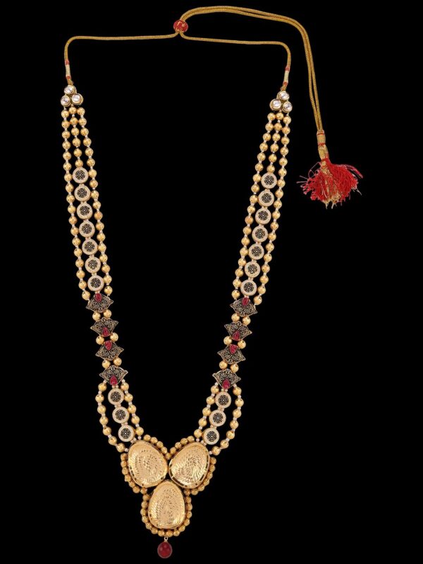 Buy Unique Red Green Color Pollki/ Damini/ Kundan Jewellery Set - Image 9