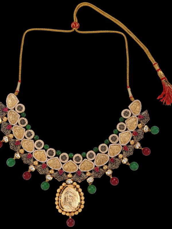 Buy Unique Red Green Color Pollki/ Damini/ Kundan Jewellery Set - Image 10