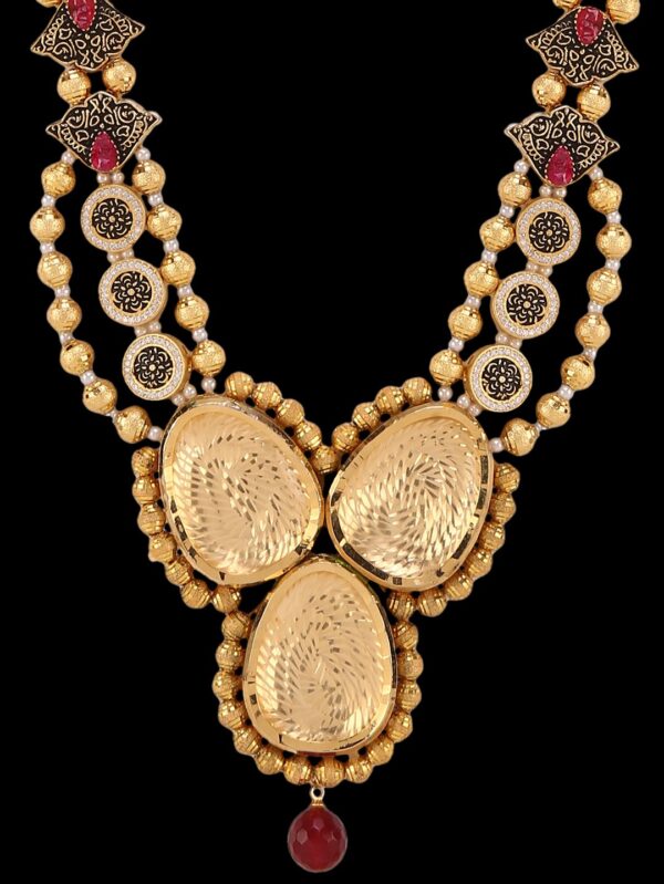 Buy Unique Red Green Color Pollki/ Damini/ Kundan Jewellery Set - Image 7