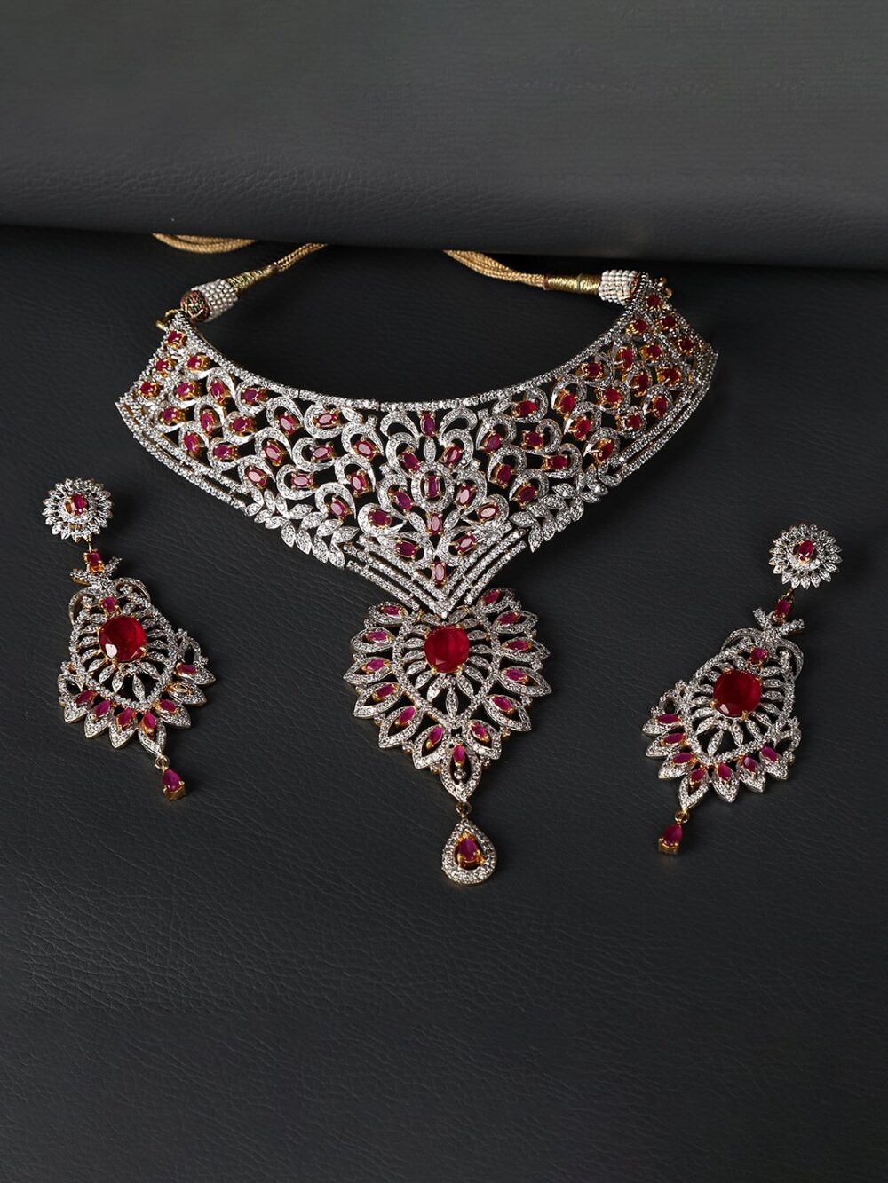 Buy Ruby Pink Stone Vintage Velvet Diamond Set