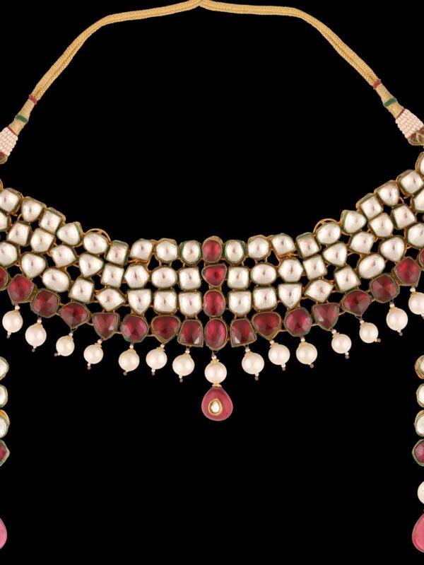 Buy Red White Stone Kundan Necklace set - Image 2