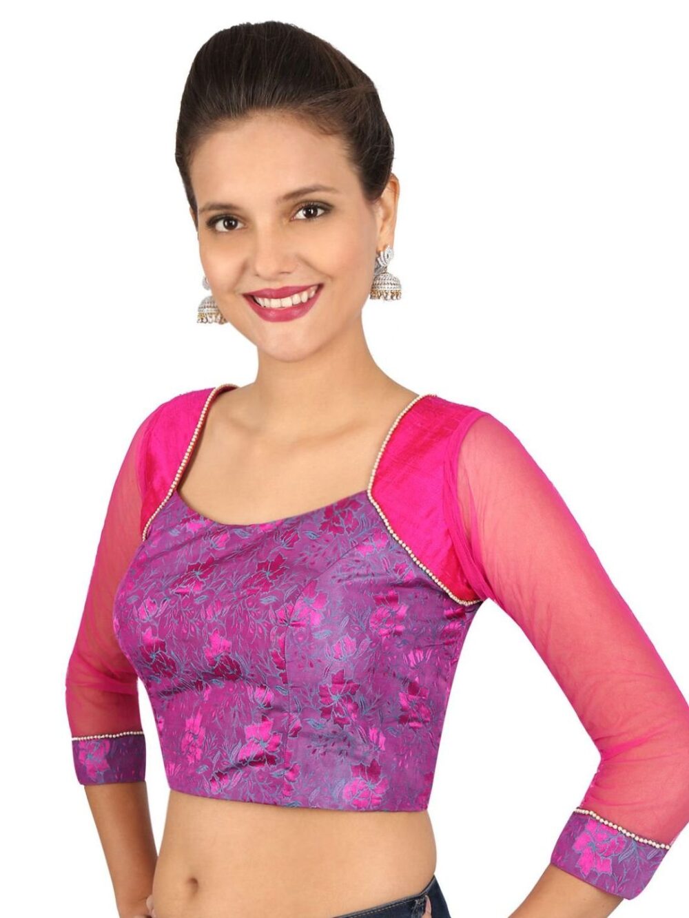 Pink purple brocade blouse - Image 3