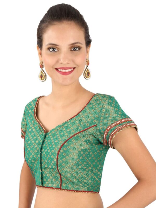 Emerald green brocade blouse - Image 4