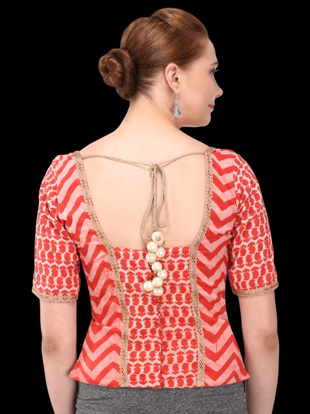 Hand block Pink Dabu/Daboo Print Cotton Corset Blouse with Interesting Side Slit Detail - Image 3