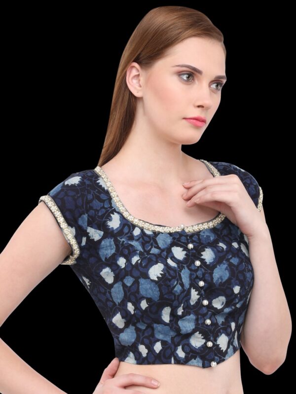Dabu Hand block Print Indigo Cotton Blouse with a Gorgeous back. - Image 5