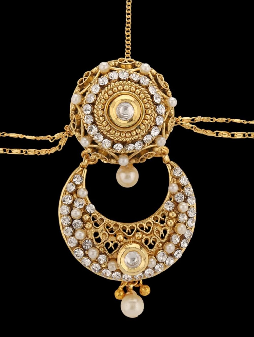 Gorgeous Modern Designer Borla with Stones Chain Tikka - Image 4