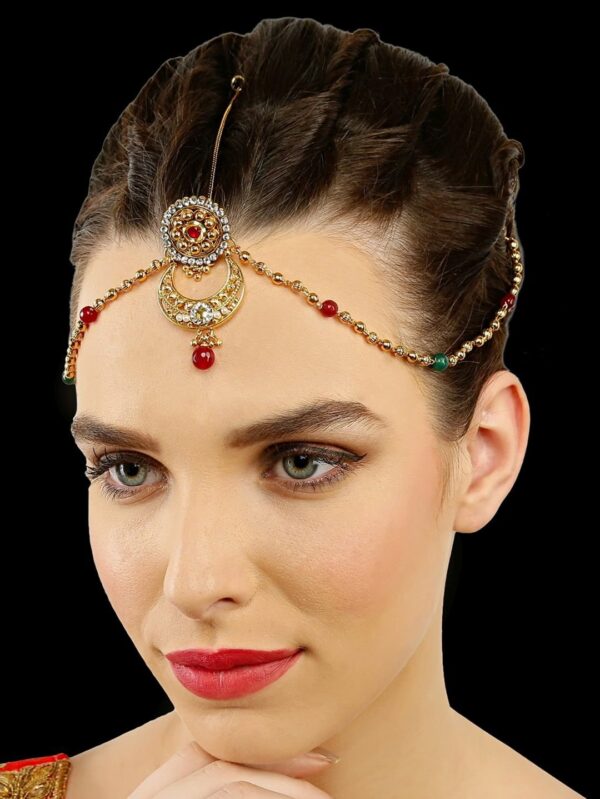 Rajasthani Maang Tikka for Bride with Multi Coloured Damini - Image 2