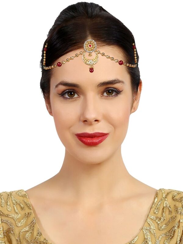 Rajasthani Maang Tikka for Bride with Multi Coloured Damini - Image 3