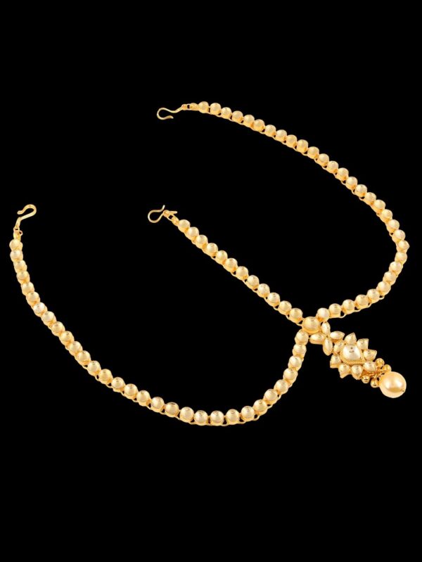 Buy Topaz coloured kundan Damini / Matha Patti with pearl - Image 4