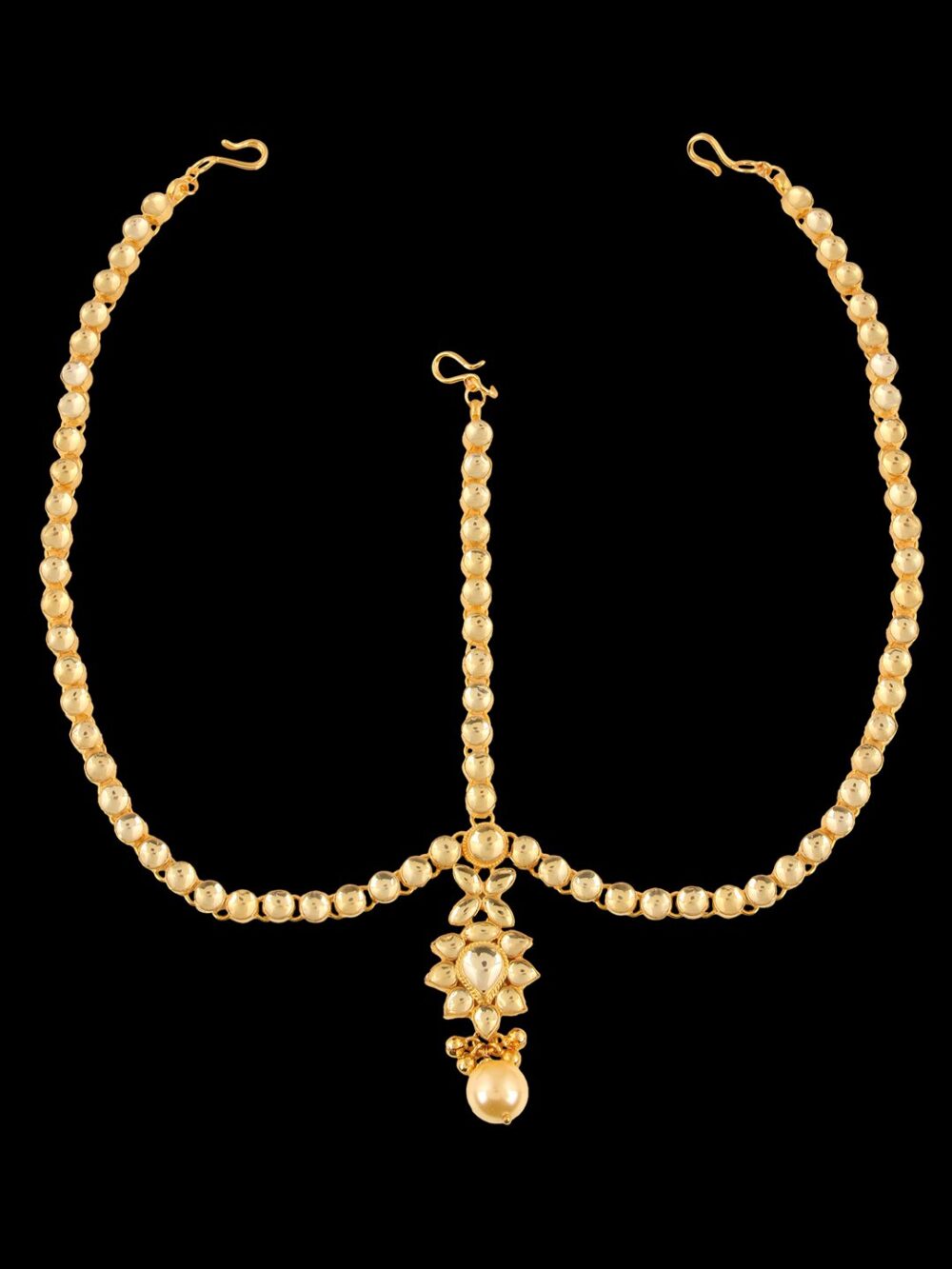 Buy Topaz coloured kundan Damini / Matha Patti with pearl - Image 6