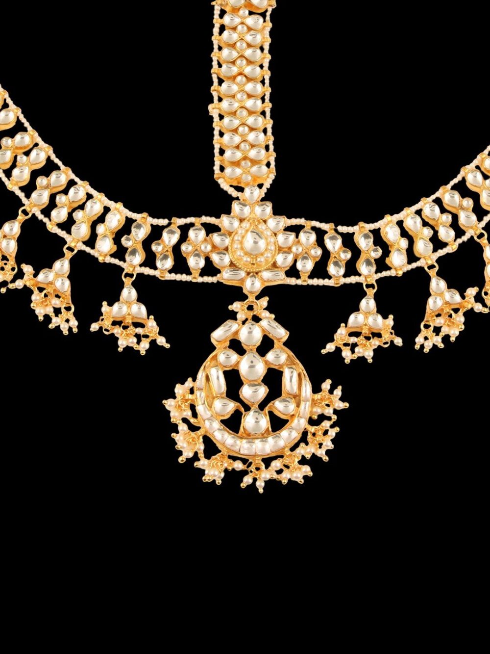 Buy Semi Precious Kundan, Gold Beads & Pearls Damini/ Matha Patti - Image 4