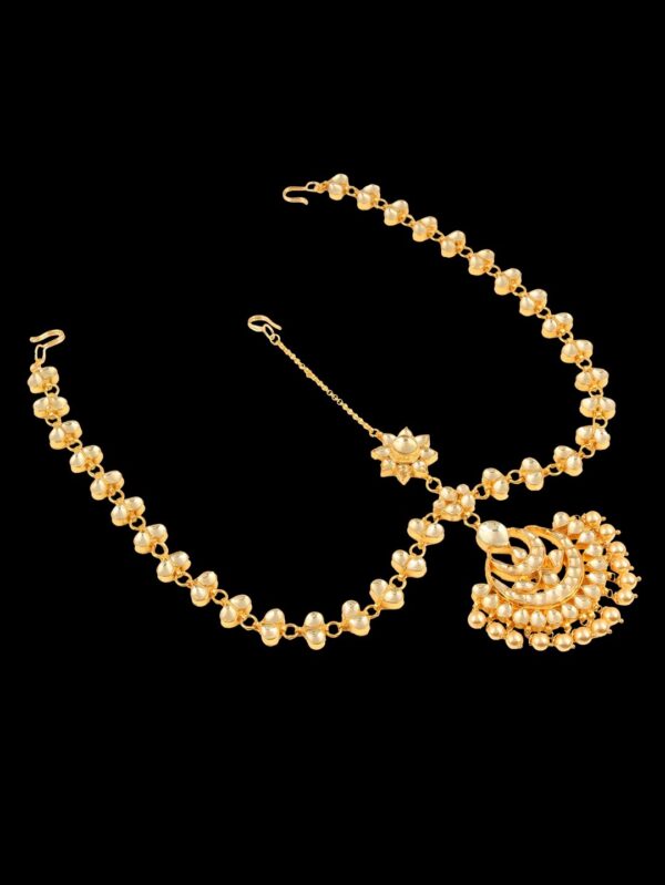 Topaz coloured kundan Damini / Matha Patti with pearl - Image 5