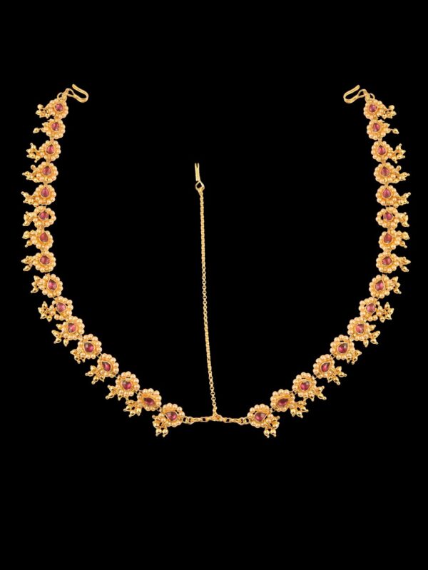 Semi Precious Rhodolite Kundan & Pearls Damini/ Matha Patti - Image 4