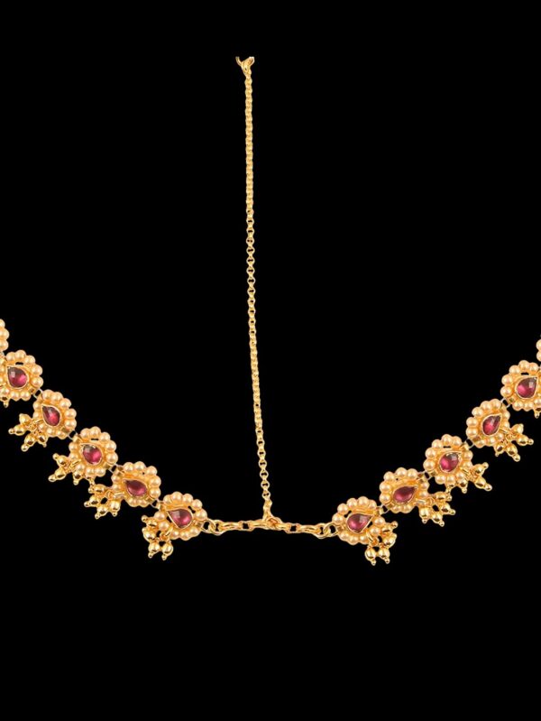 Semi Precious Rhodolite Kundan & Pearls Damini/ Matha Patti - Image 5