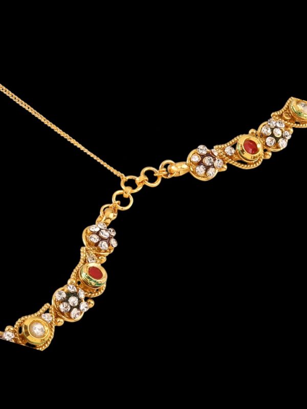 Traditional Micro Gold Polished Semi Precious Stones & Enamel Damini/Maang Tikka/ Matha patti/ Tikk - Image 4