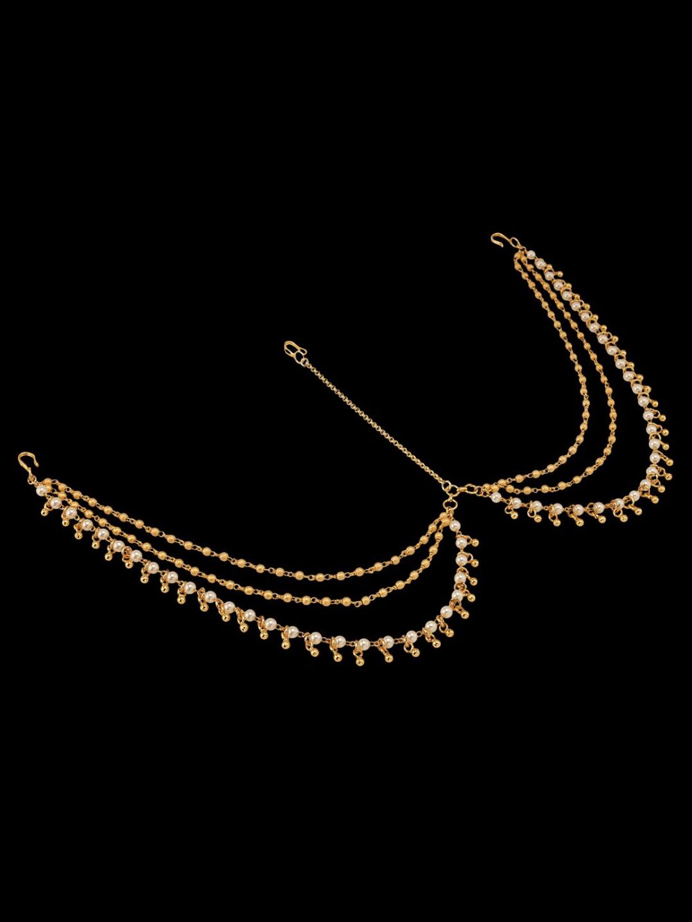 Traditional Micro Gold Polished Pearl & Gold Beads Damini/Maang Tikka/ Matha patti/ Tikka/Borla for - Image 4