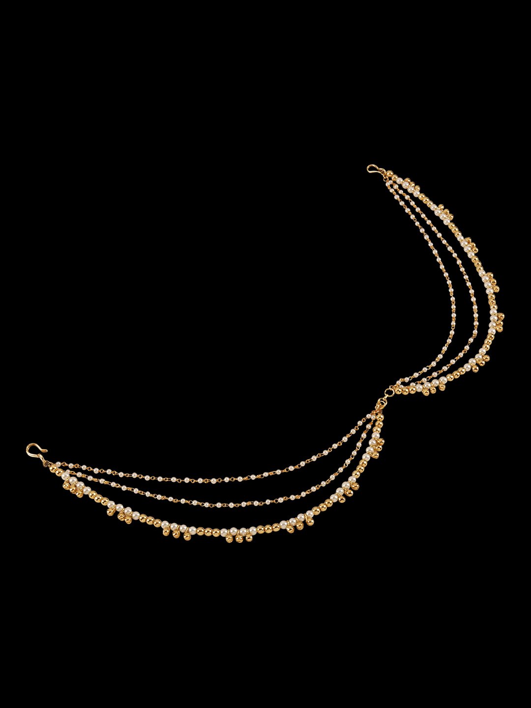 Buy Gold Polished Pearl & Gold Beads Maang Tikka - Image 4