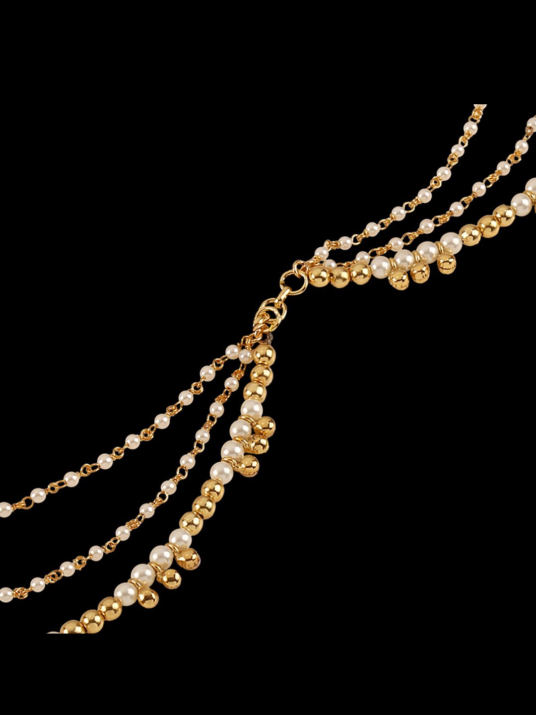 Buy Gold Polished Pearl & Gold Beads Maang Tikka - Image 5