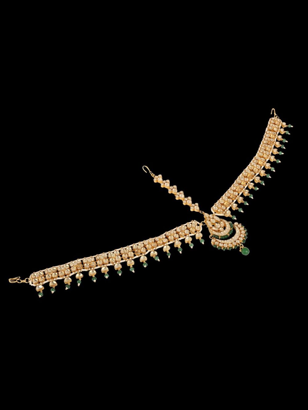 Traditional Micro Gold Polished Semi Precious Kundan & Pearl Damini/Maang Tikka/ Matha patti/ Tikka - Image 3