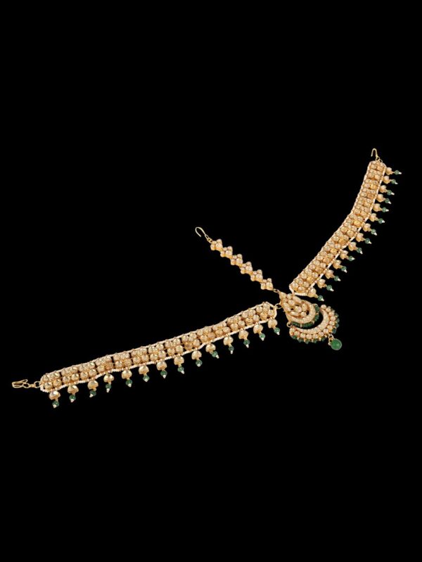 Traditional Micro Gold Polished Semi Precious Kundan & Pearl Damini/Maang Tikka/ Matha patti/ Tikka - Image 3