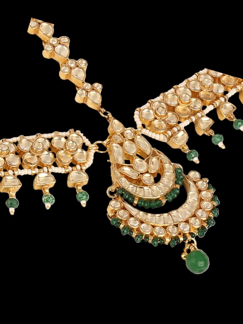 Traditional Micro Gold Polished Semi Precious Kundan & Pearl Damini/Maang Tikka/ Matha patti/ Tikka - Image 4