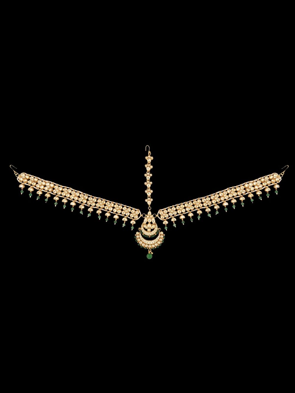 Traditional Micro Gold Polished Semi Precious Kundan & Pearl Damini/Maang Tikka/ Matha patti/ Tikka - Image 5