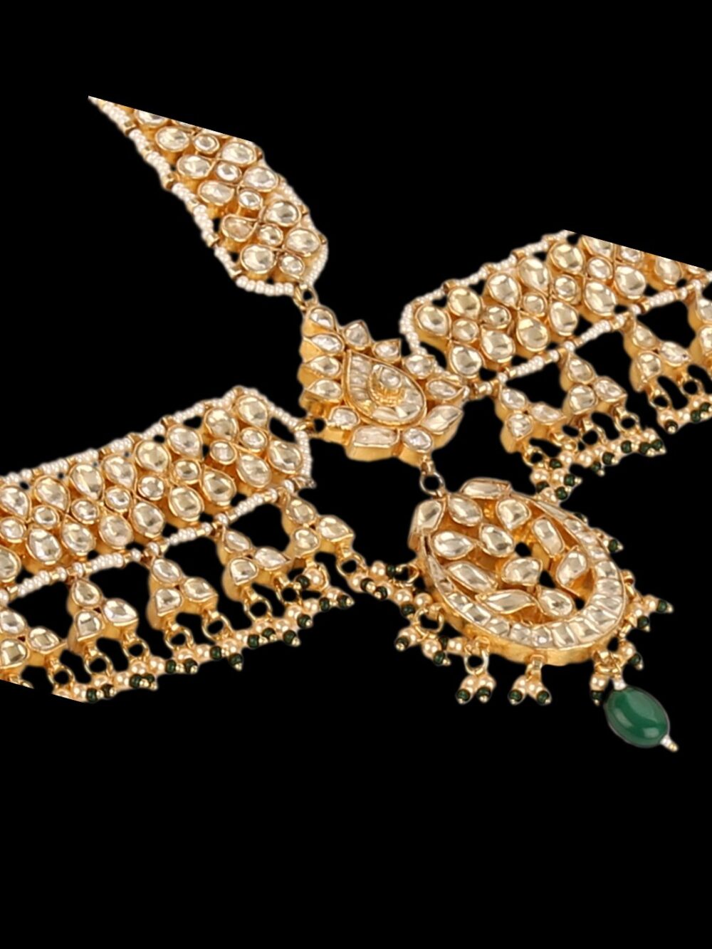 Traditional Micro Gold Polished Semi Precious Kundan & Pearl Damini/Maang Tikka/ Matha patti/ Tikka - Image 5