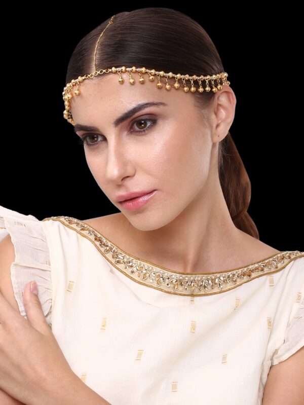 Traditional Micro Gold Polished Beads & Pearl Damini/Maang Tikka/ Matha patti/ Tikka/Borla for Wome