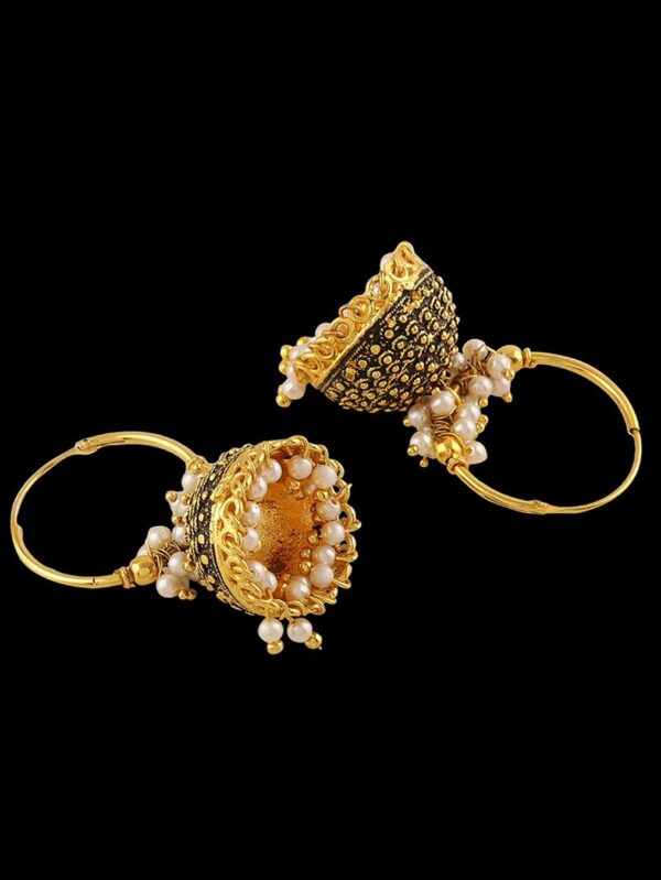 Elegant Pearl Jhumkis with Black Oxidation and Gold Polish - Image 4