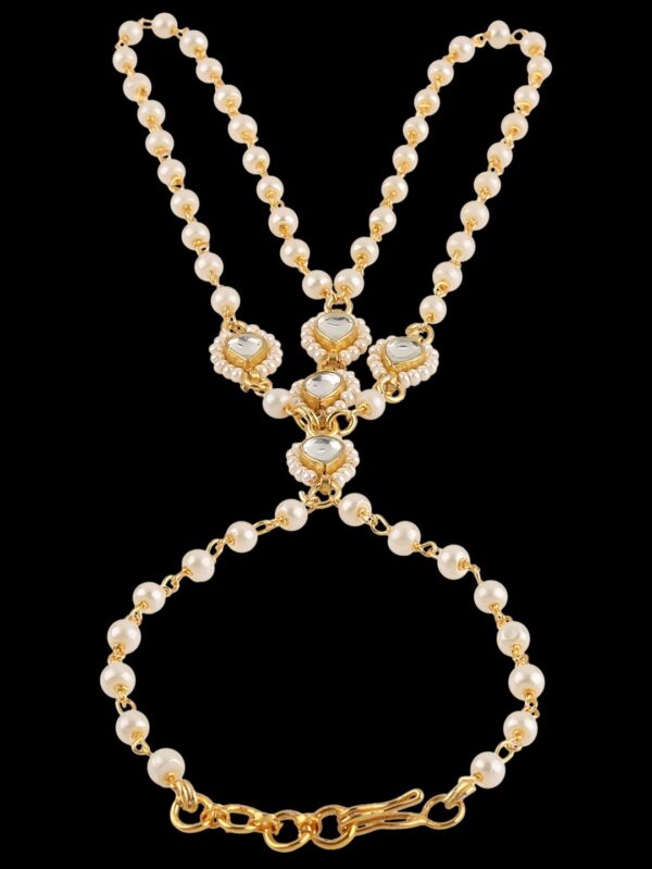 Two finger hathphool with pearl design and white kundan - Image 4
